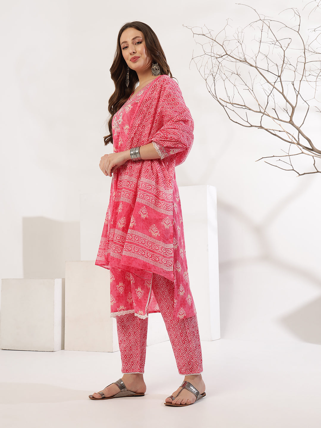 Pink Jugni Printed Suit Set