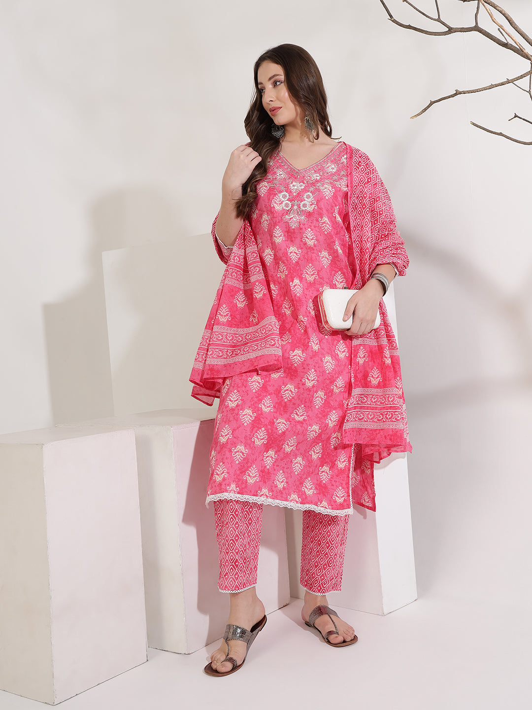 Pink Jugni Printed Suit Set